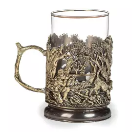 Набор подарочный "Охота на медведя" со статуэткой и 2-мя стаканами в подстаканниках