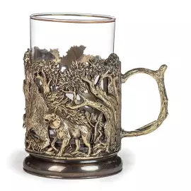 Набор подарочный "Охота на медведя" со статуэткой и 2-мя стаканами в подстаканниках