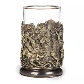 Набор подарочный "Охота на медведя" со статуэткой и 2-мя стаканами в подстаканниках