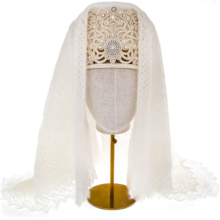 Exclusive author's work "Wedding crown of Novgorod province, XIX century" with Orenburg shawl