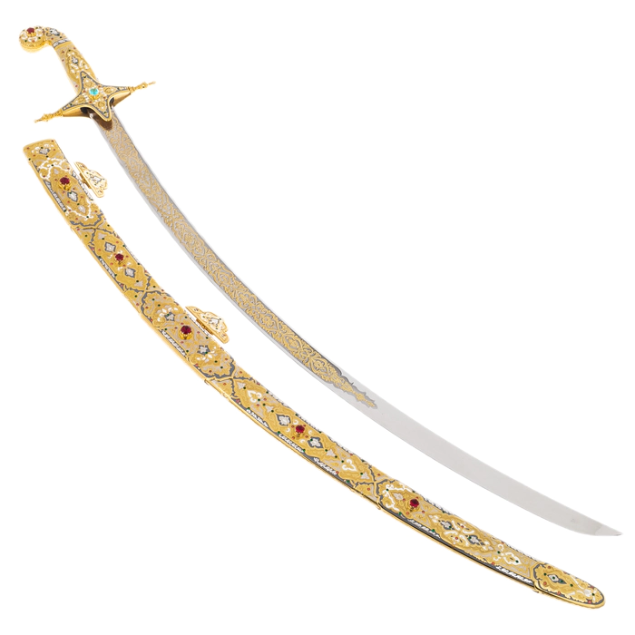 Gift saber "Vostochnaya" with cubic zirconia and belt clip, Zlatoust