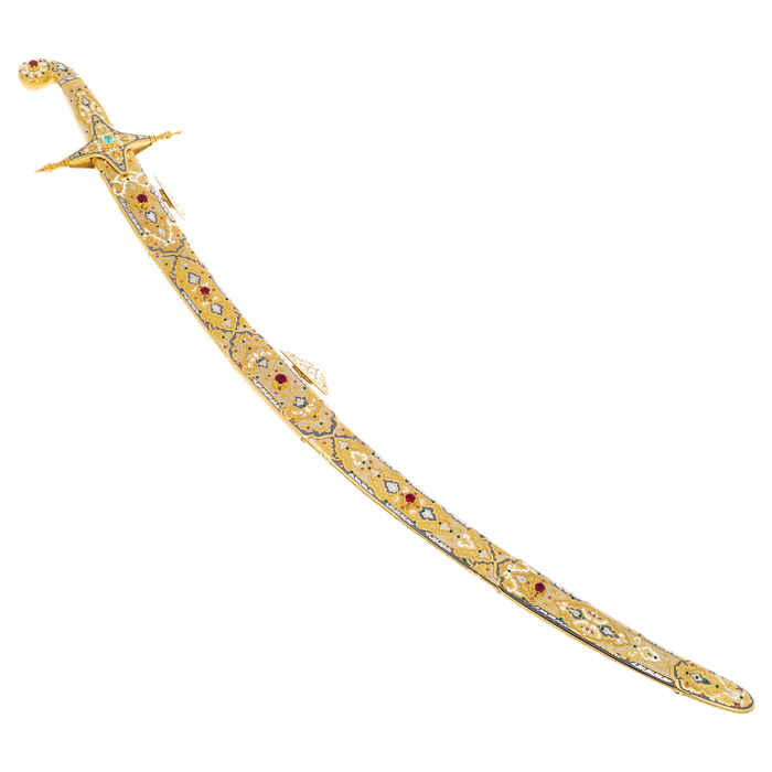 Gift saber "Vostochnaya" with cubic zirconia and belt clip, Zlatoust