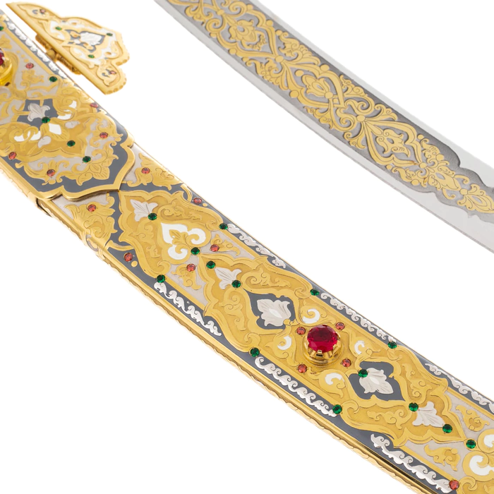 Gift saber "Vostochnaya" with cubic zirconia and belt clip, Zlatoust
