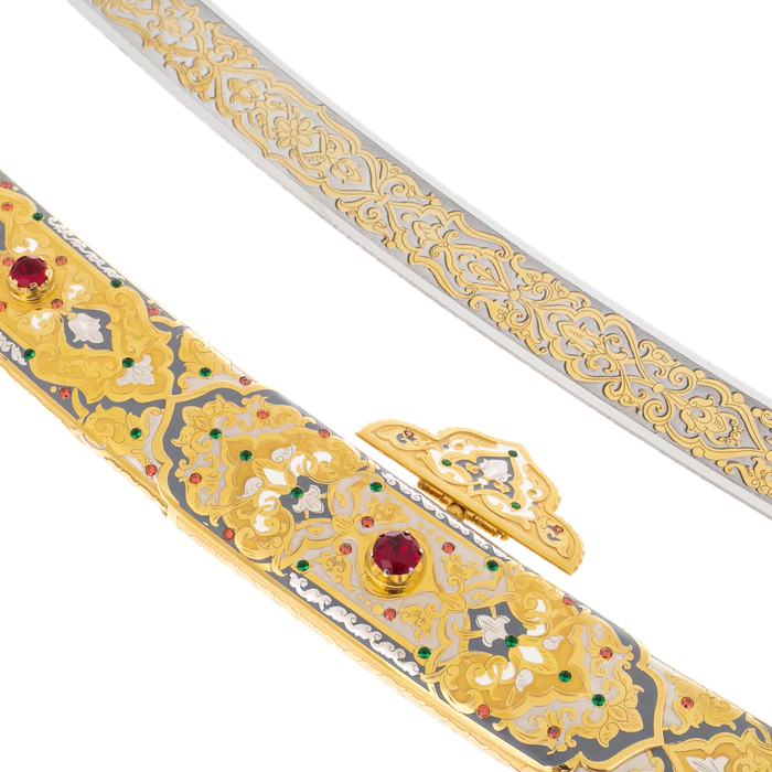 Gift saber "Vostochnaya" with cubic zirconia and belt clip, Zlatoust