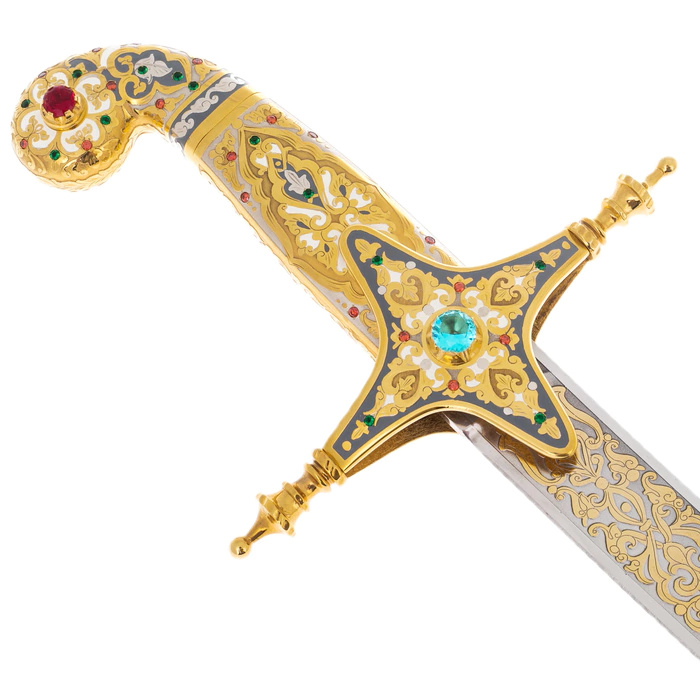 Gift saber "Vostochnaya" with cubic zirconia and belt clip, Zlatoust