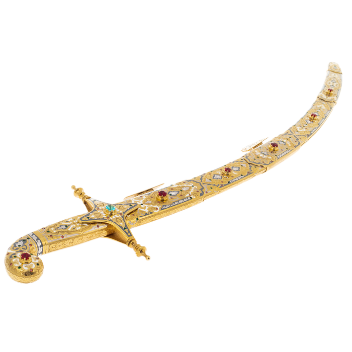 Gift saber "Vostochnaya" with cubic zirconia and belt clip, Zlatoust