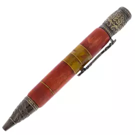 Ballpoint pen made of walnut and amber "Dragon" in a case, red