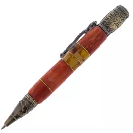 Ballpoint pen made of walnut and amber "Dragon" in a case, red