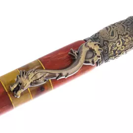 Ballpoint pen made of walnut and amber "Dragon" in a case, red