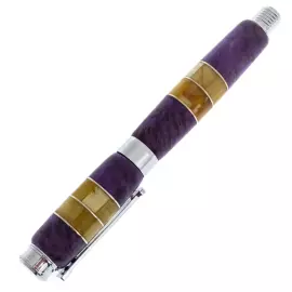 Ballpoint pen made of walnut and amber "Classic" in a case, purple