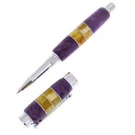 Ballpoint pen made of walnut and amber "Classic" in a case, purple
