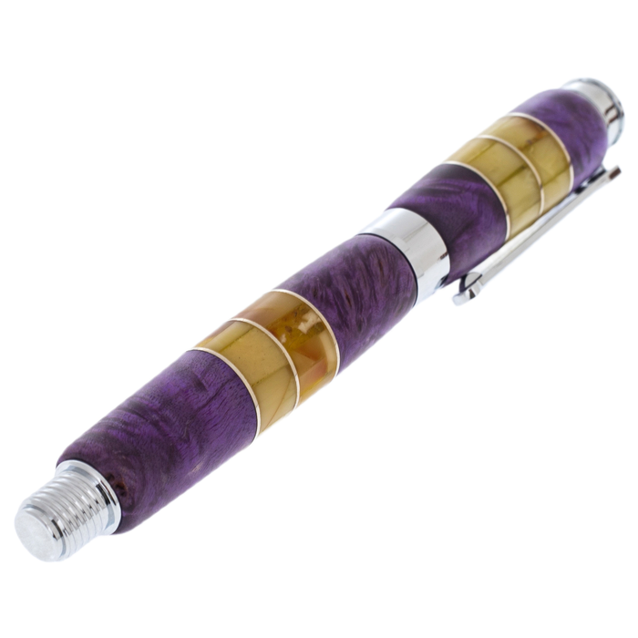 Ballpoint pen made of walnut and amber "Classic" in a case, purple