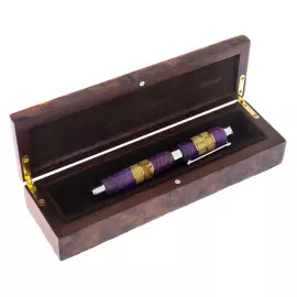 Ballpoint pen made of walnut and amber "Classic" in a case, purple
