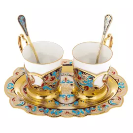 Coffee set on a tray with enamel "Tenderness" for 2 persons, Zlatoust