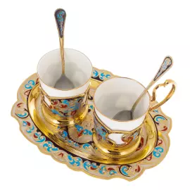 Coffee set on a tray with enamel "Tenderness" for 2 persons, Zlatoust