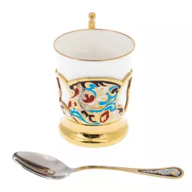 Coffee set on a tray with enamel "Tenderness" for 2 persons, Zlatoust