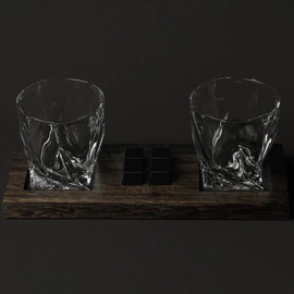 Morwood whiskey set on a stained oak stand, for 2 persons