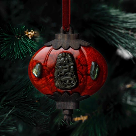 Mordovian jewelry Christmas tree toy "Lantern" golden Obsidian