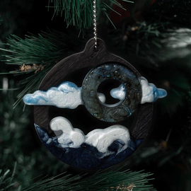 Mordovian jewelry Christmas tree toy "Landscape" with labradorite