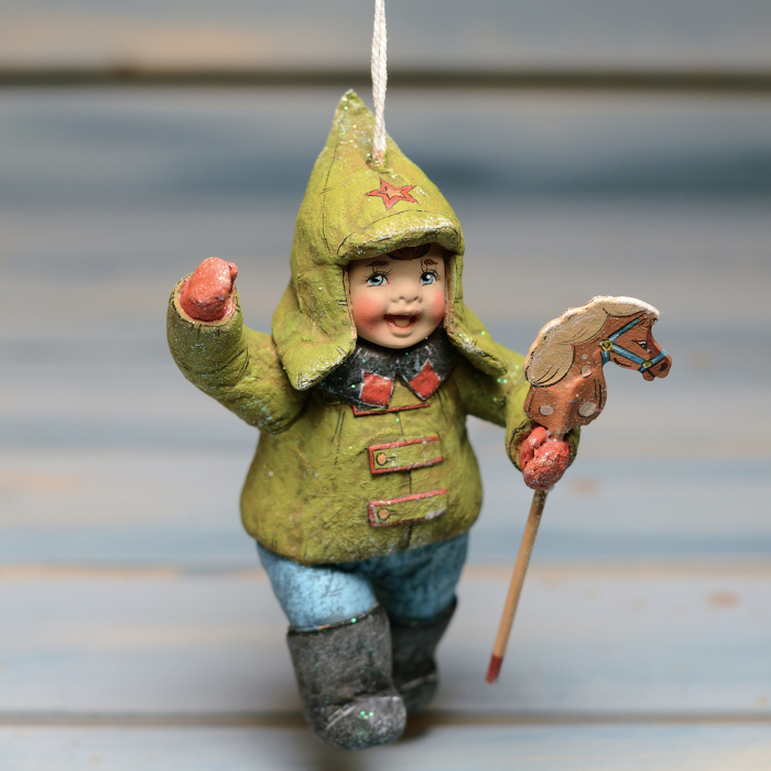 Collectible Christmas tree toy "Valera with a horse" from the collection "Soviet Childhood"