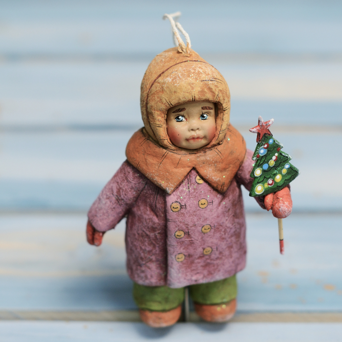 Collectible Christmas tree toy "Boy with a Christmas tree" from the collection "Soviet Childhood"