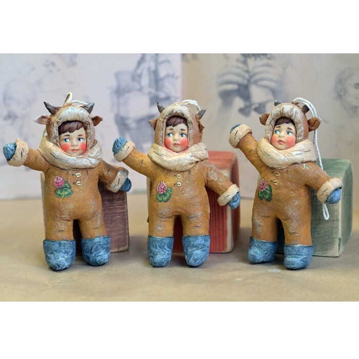 Collectible Christmas tree toy "Kid in bull costume" from the Children's Matinee collection