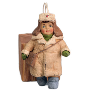 Collectible Christmas tree toy "Kid with a bag" from the collection "Russian North"
