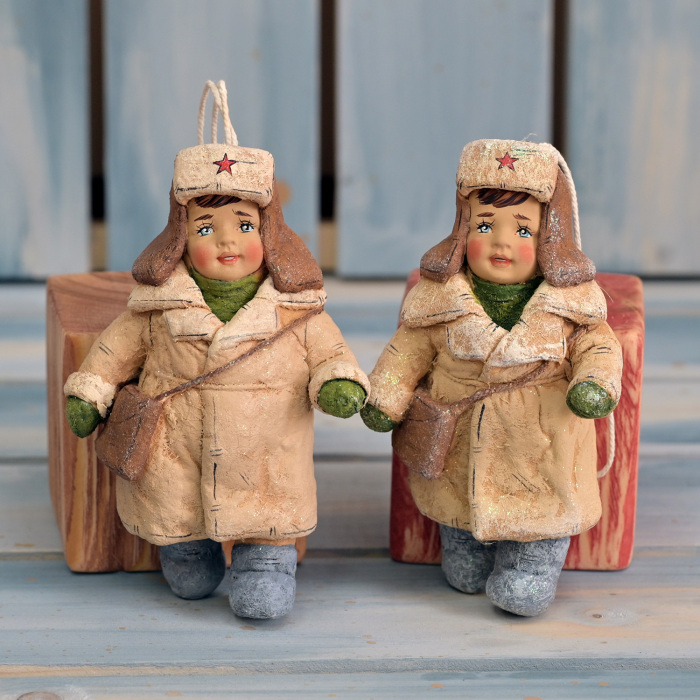 Collectible Christmas tree toy "Kid with a bag" from the collection "Russian North"