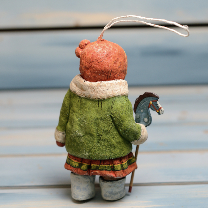 Collectible Christmas tree toy "Irushka with a horse" from the collection "Soviet Childhood"