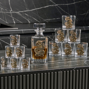 A set for whiskey "Snake. Timeless" with a damask, glasses and glasses, for 6 people, in a casket