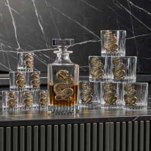A set for whiskey "Snake. Timeless" with a damask, glasses and glasses, for 6 people, in a casket