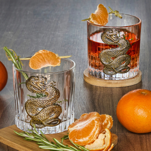 A set for whiskey "Snake. Timeless" with a damask, glasses and glasses, for 6 people, in a casket
