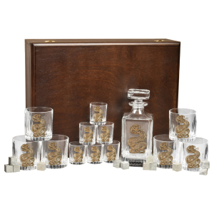 A set for whiskey "Snake. Timeless" with a damask, glasses and glasses, for 6 people, in a casket