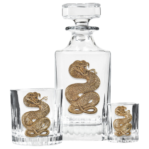 A set for whiskey "Snake. Timeless" with a damask, glasses and glasses, for 6 people, in a casket
