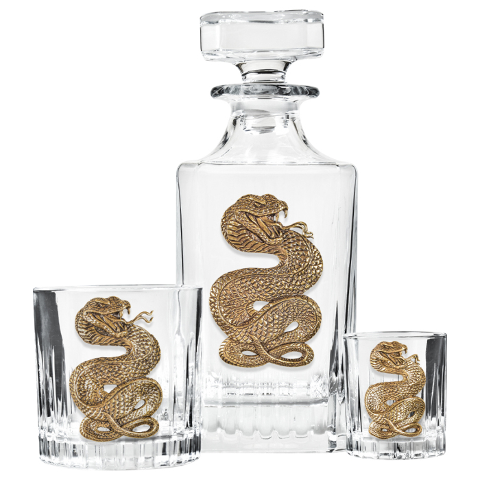 A set for whiskey "Snake. Timeless" with a damask, glasses and glasses, for 6 people, in a casket