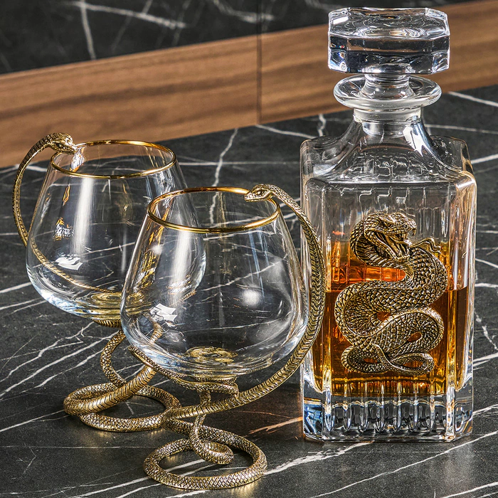 Cognac set "Snake" with stem and glasses, for 2 persons, in a box