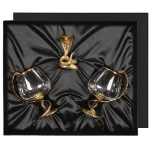 A set of glasses for cognac "Snake. Charente" with a figurine, for 2 people, in a box