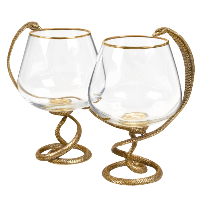 A set of glasses for cognac "Snake. Charente" with a figurine, for 2 people, in a box