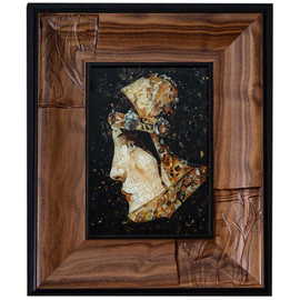 Wood and amber panel by Lucien de Sevola "The head of a lady in a medieval costume"