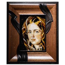Panel made of wood and amber Alexey Gavrilovich Venetsianov "Girl in a plaid shawl"
