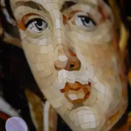 Panel made of wood and amber Alexey Gavrilovich Venetsianov "Girl in a plaid shawl"