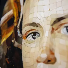 Panel made of wood and amber Alexey Gavrilovich Venetsianov "Girl in a plaid shawl"