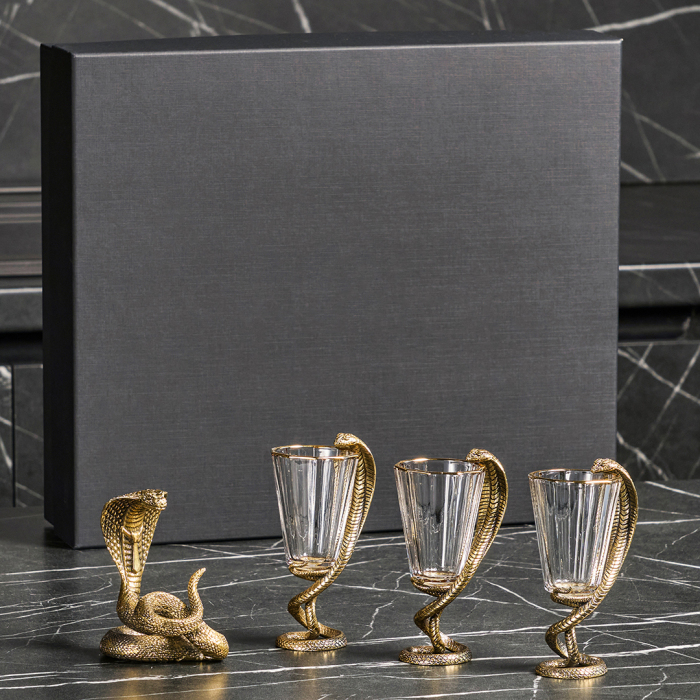 Gift carriage set with "Snake" statuette for 3 persons, in a box