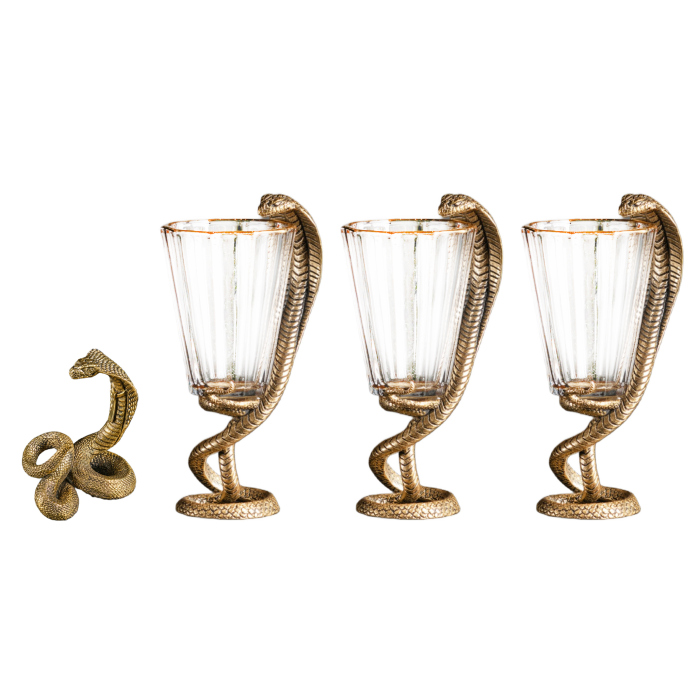 Gift carriage set with "Snake" statuette for 3 persons, in a box