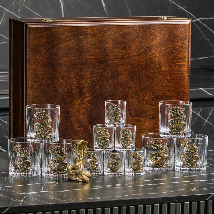 A set of glasses, glasses and statuettes "Snake. Timeless" for 6 people, in a box