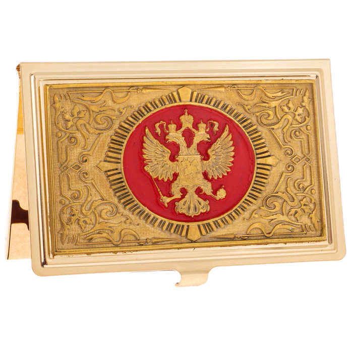 Coat of Arms business card holder with electroplating and enamel, Zlatoust