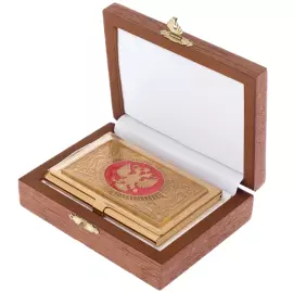 Coat of Arms business card holder with electroplating and enamel, Zlatoust