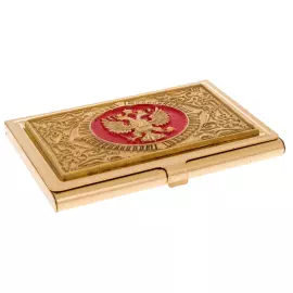 Coat of Arms business card holder with electroplating and enamel, Zlatoust