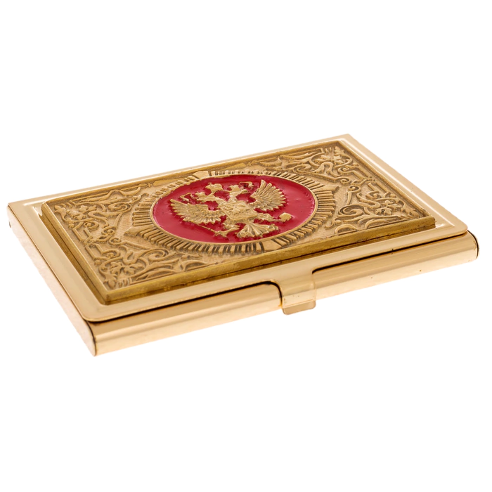 Coat of Arms business card holder with electroplating and enamel, Zlatoust