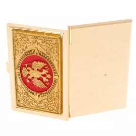 Coat of Arms business card holder with electroplating and enamel, Zlatoust
